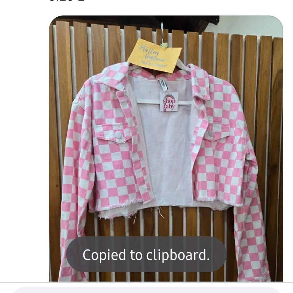 Shop Taby Pink and White Checkered Cropped Jacket
